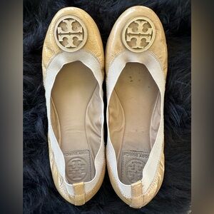 Tory Burch tan ballet flat shoes used size 7
